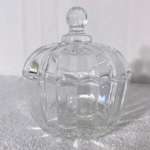 Vintage Deli Qing Ping Guo Green Apple Clear  Glass Trinket Dish & Lid